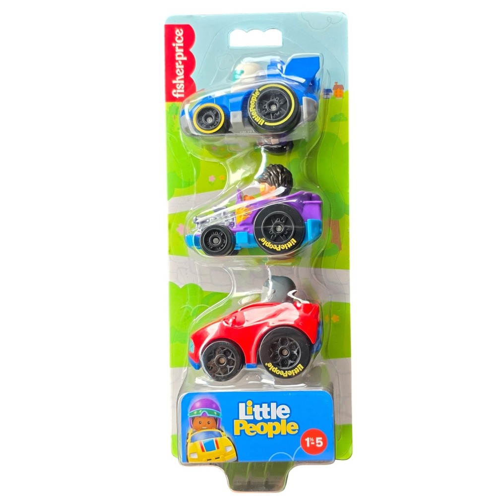 Fisher Price Little People Wheelies Racing Cars 3 pk Mattel Blue Purple Red New